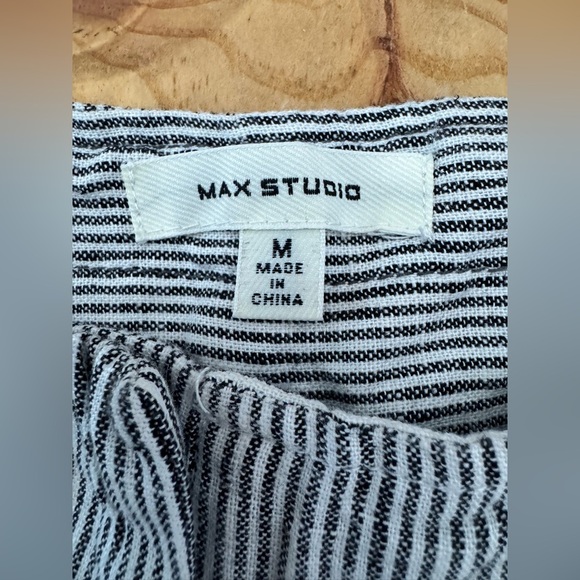 Women’s Max Studio Linen Blend High Rise Wide Leg Pencil Stripe Easy Leg Pants - Picture 3 of 7